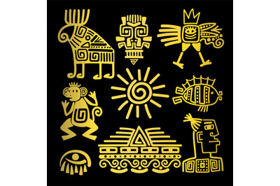 Maya style gold linear totem icons