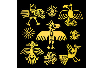 Primitive tribal golden birds paintings