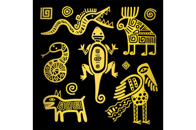 Mexican culture golden tribal signs