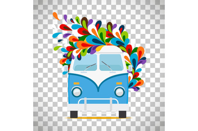 Hippie flowers bus on transparent background