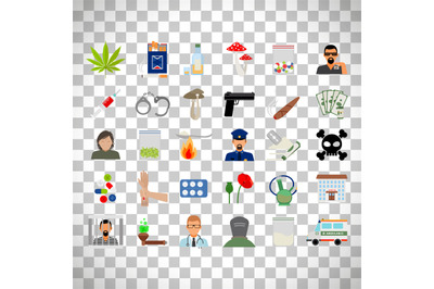 Drugs and addiction flat icons