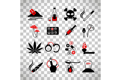 Drugs and alcohol addiction icons