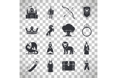 Fairytale icons on transparent background