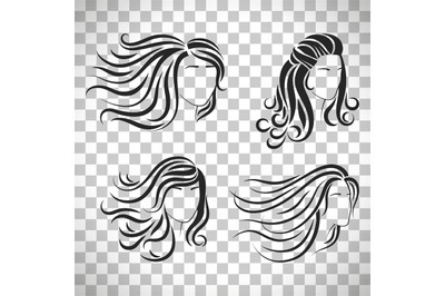 Female head silhouettes with beautiful hair