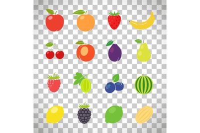 Fruits retro set on transparent background