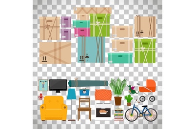 Furniture and boxes icons set