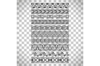 Doodle floral borders on transparent background