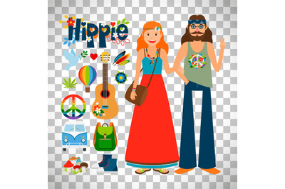 Hippie woman and man with guitar