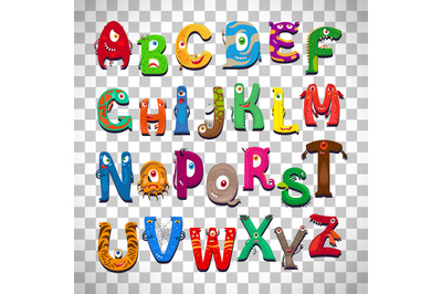 Monster alphabet on transparent background