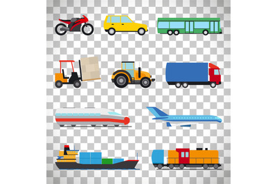 Flat car icons on transparent background