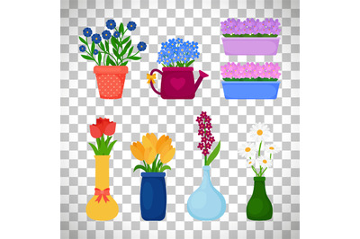 Spring flowers in pots set