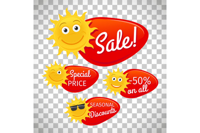 Summer sale labels on transparent background