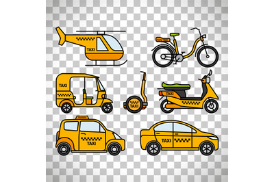 Taxi types icons on transparent background