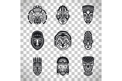 Tribal mask icons on transparent background