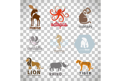 Animals flat style logos set