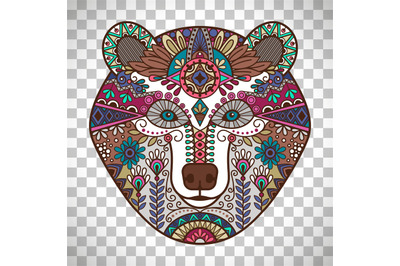 Colorful bear head on transparent background