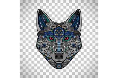 Wolf poster in ethnic boho style