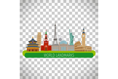 World landmarks on transparent background