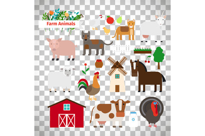 Farm animals on transparent background