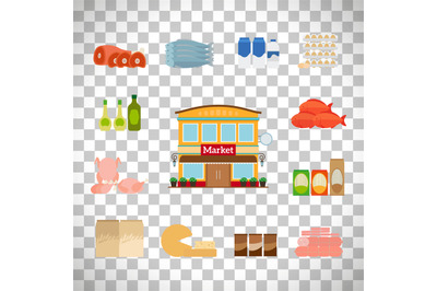 Grocery icons set on transparent background