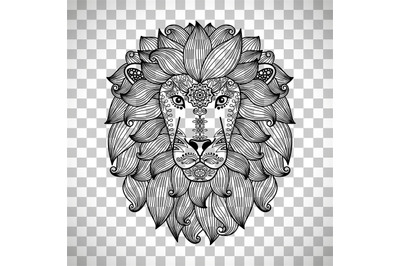 Lion head with ethnic floral pattern