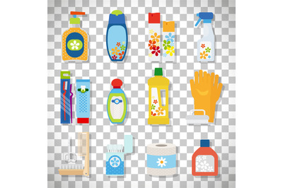 Hygiene flat icons on transparent background