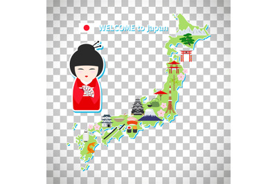 Japan travel map on transparent background