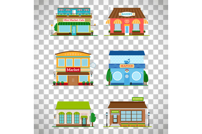 Shop facade set on transparent background