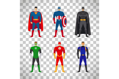 Superhero costumes set on transparent background