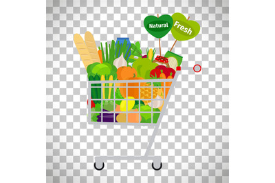 Supermarket shopping cart with products