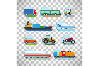 Transportation icons on transparent background