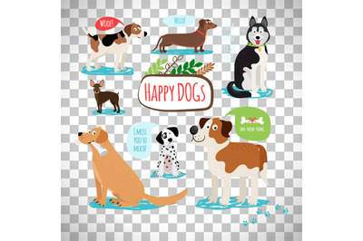 Cartoon dogs on transparent background