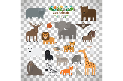 Zoo animals icons on transparent background