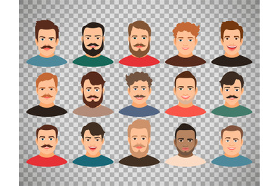 Man face avatars on transparent background