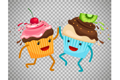 Cupcakes clap hands on transparent background