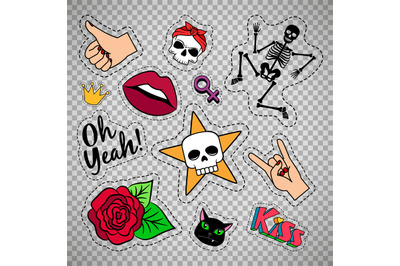 Colorful quirky patches on transparent background