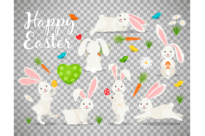 Easter bunny set on transparent background