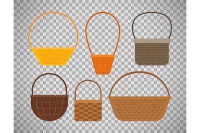 Empty baskets on transparent background