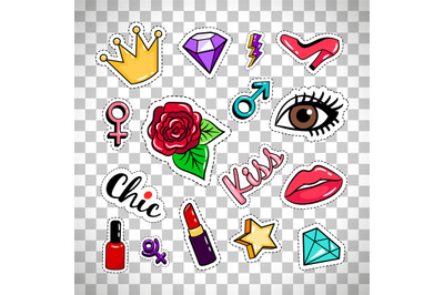 Fashion stickers on transparent background