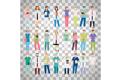 Doctors and nurses on transparent background