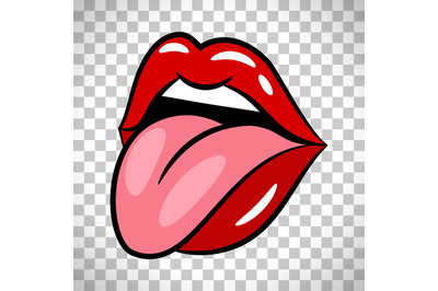 Glossy red woman lips with tongue