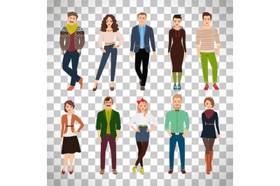 Young fashion people on transparent background