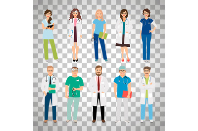 Medical team workers on transparent background