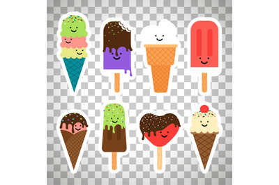 Ice cream flat cute stickers set