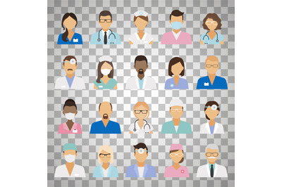 Medical staff avatars on transparent background