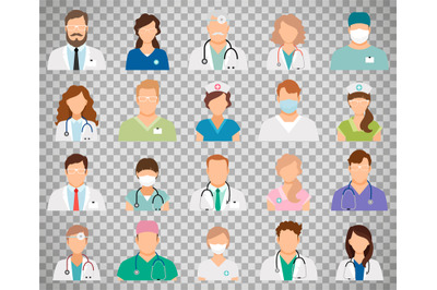 Doctor avatars on transparent background