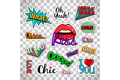 Quirky quotes stickers on transparent background