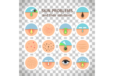 Skin problem icons on transparent background