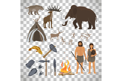 Stone age icons on transparent background