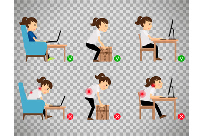 Woman sitting and working correct postures